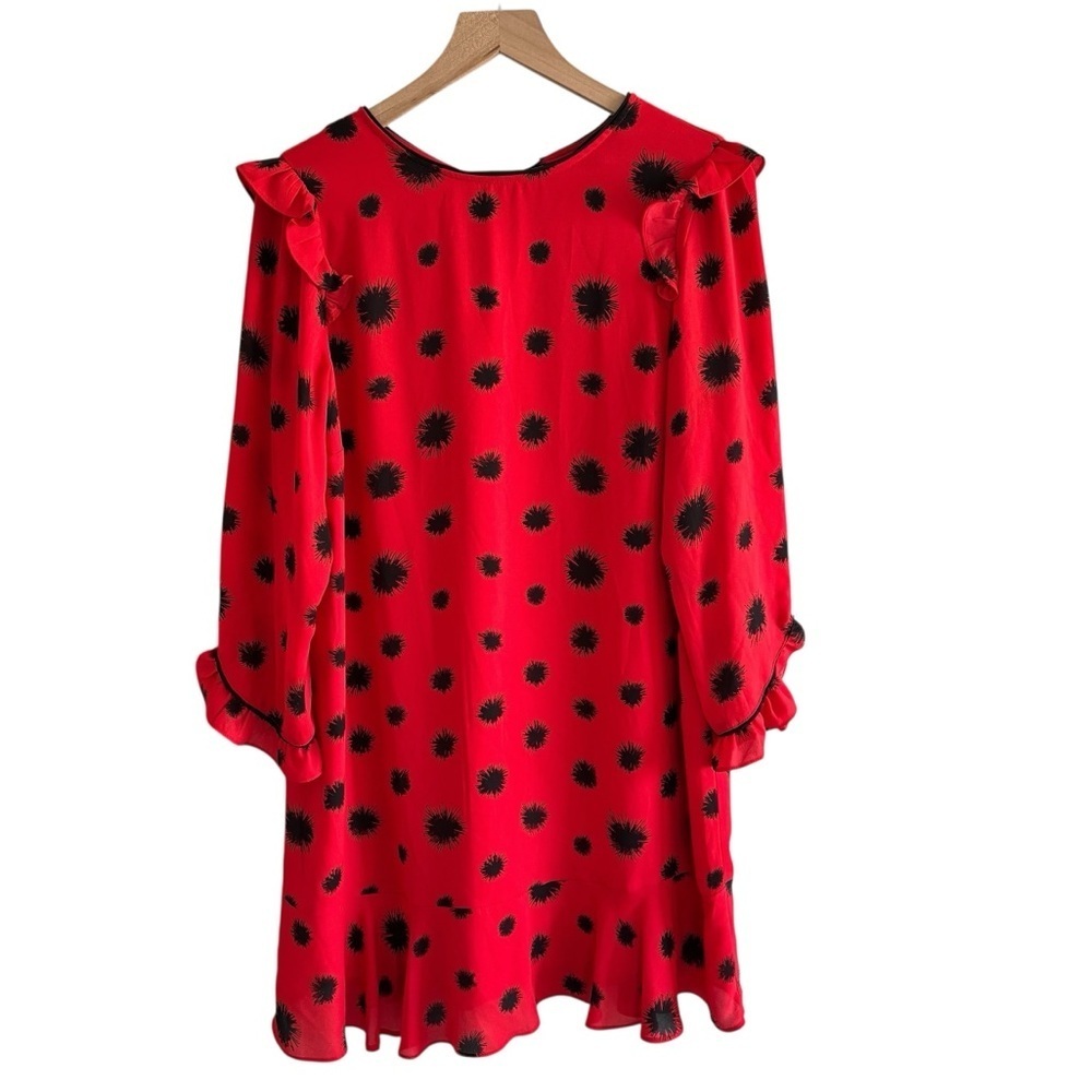 Red Abstract Floral Ruffle Shift Dress Size Small Retro Mod Feminine Party
